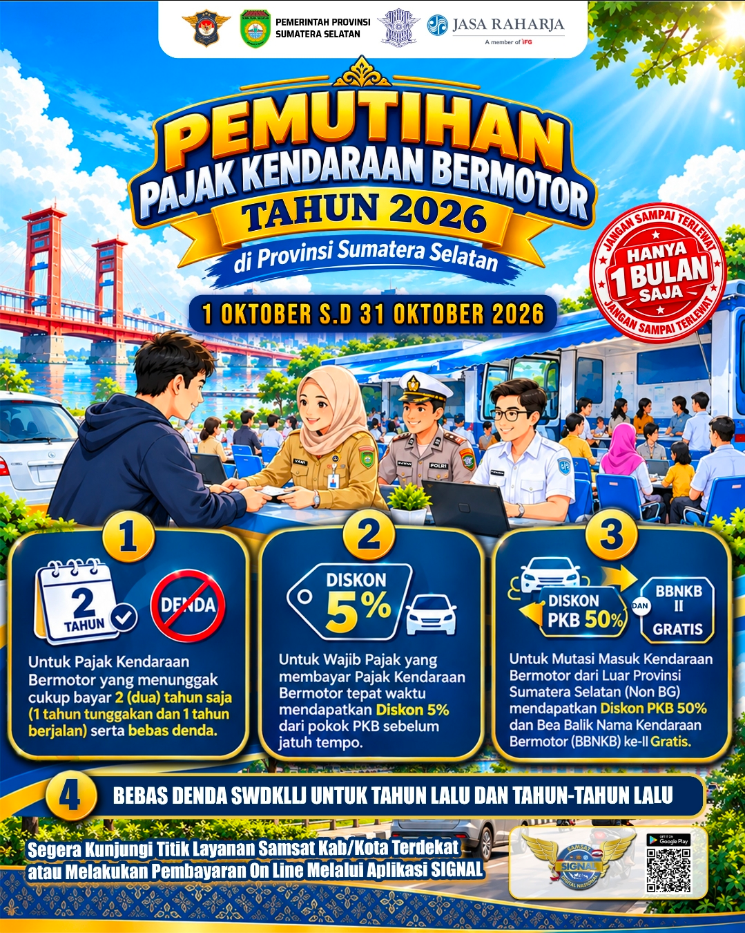 Pemutihan Pajak Kendaraan Bermotor Sumsel Hanya Sebulan, Ada Penghapusan Denda dan Diskon Hingga 50 Persen, Yuk Segera Bayar Pajak
