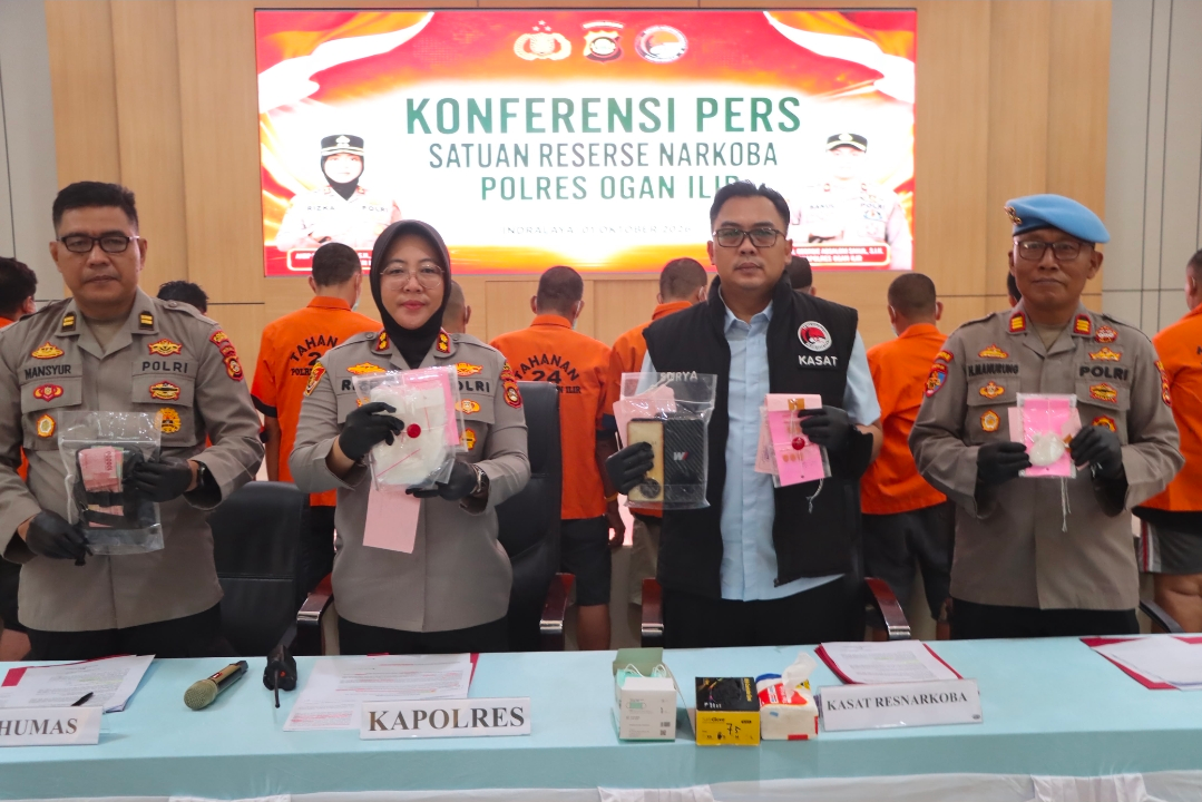 Satres Narkoba Polres OI Jebloskan 14 Tersangka, 671,54 Gram Sabu dan 9 Butir Ineks berhasil Gagal Beredar